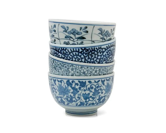 Set of 4 Sometsuke Assorted Blue Bowls