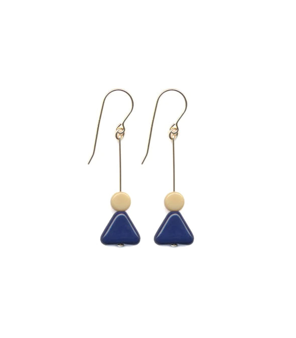 Blue Triangle Cream Dot Earrings