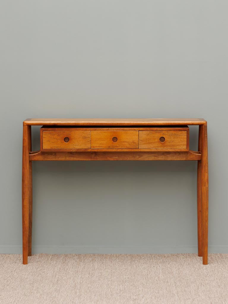 Mango Wood 3 Drawer Console with Hollowed Pulls