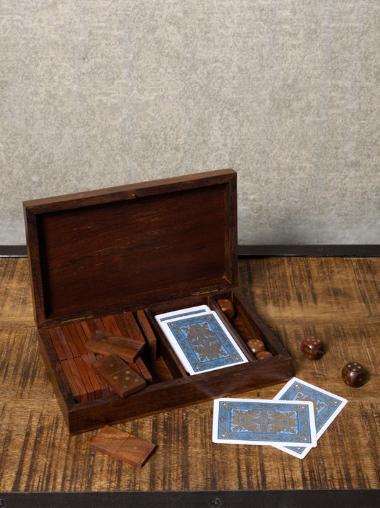 Game Box with Cards, Dice & Domino Brass Details