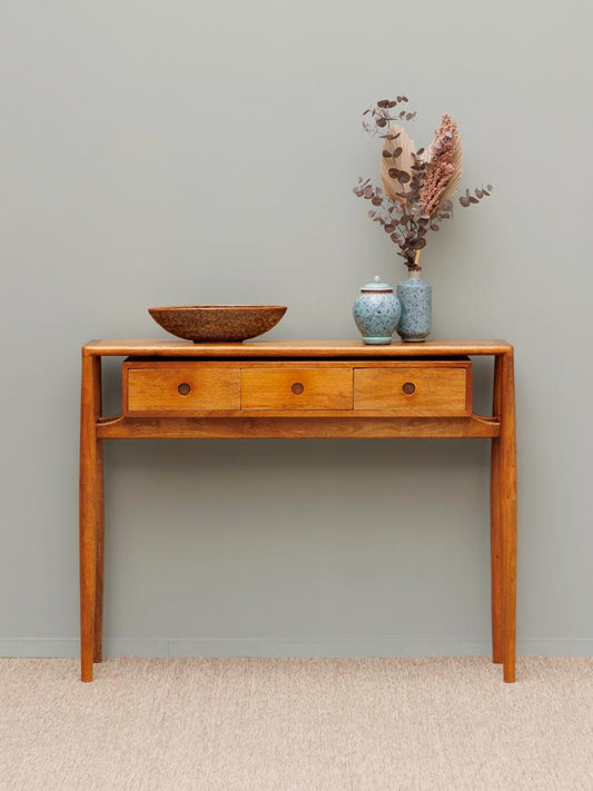 Mango Wood 3 Drawer Console with Hollowed Pulls