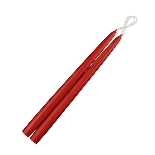 Crimson Red Pair of Tapered Candles with Cigar Band