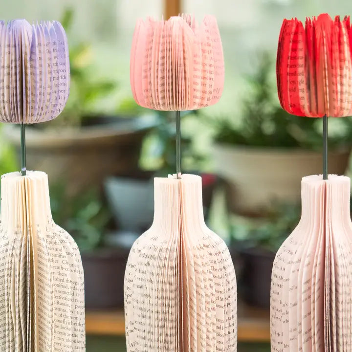 Used Book Paper Tulip In Vase (Assorted Colors)