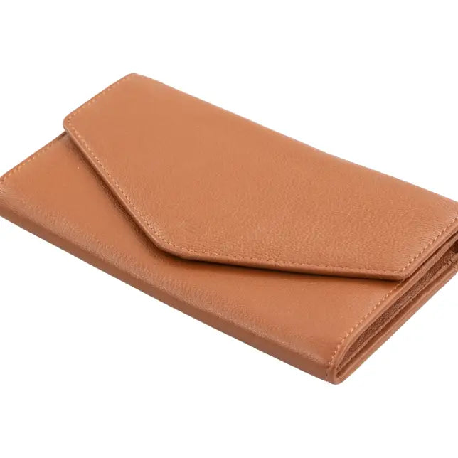 Cognac Donna Leather Envelope RFID Wallet