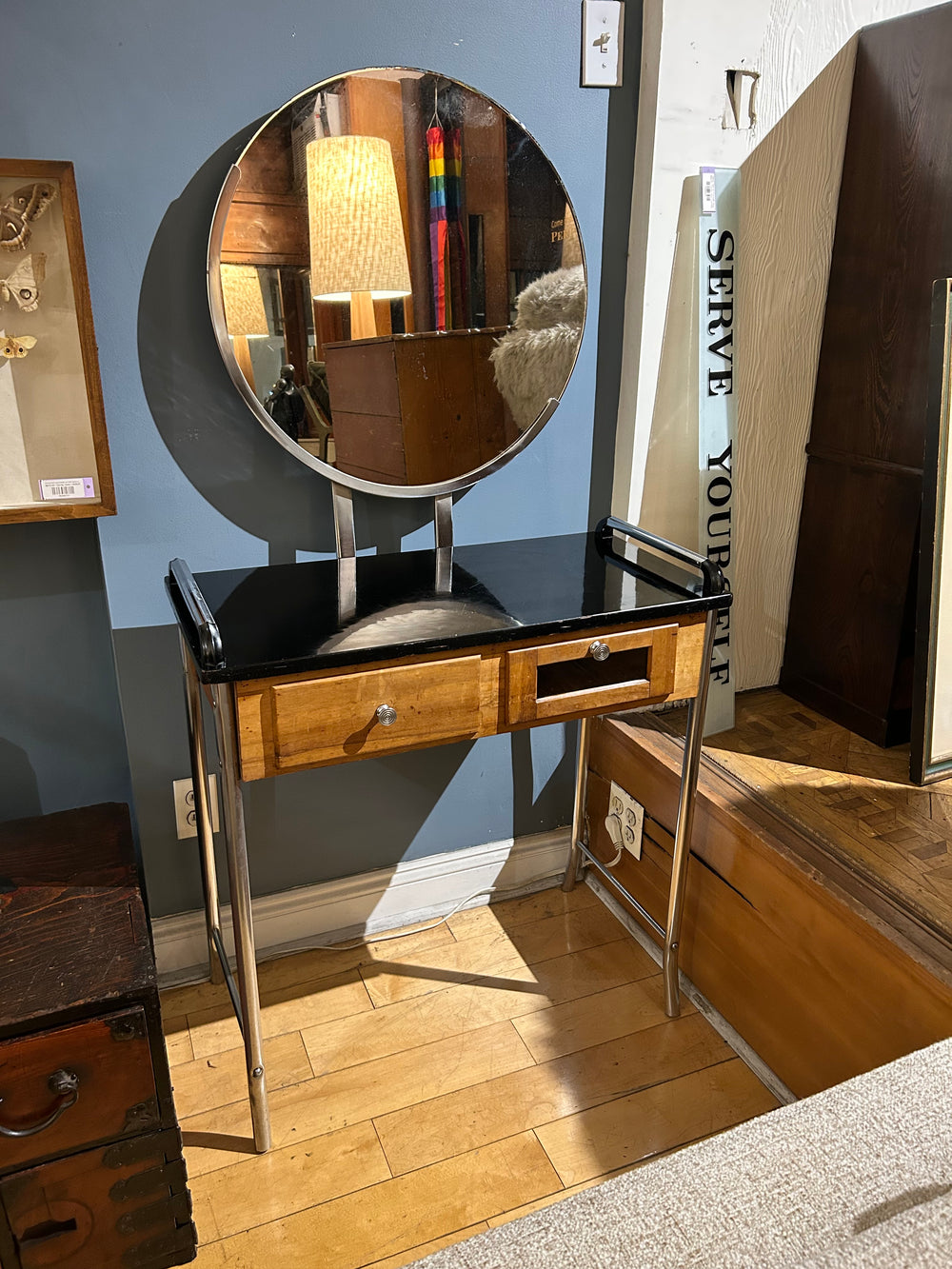 Helene Curtis Art Deco Chrome and Maple Vanity