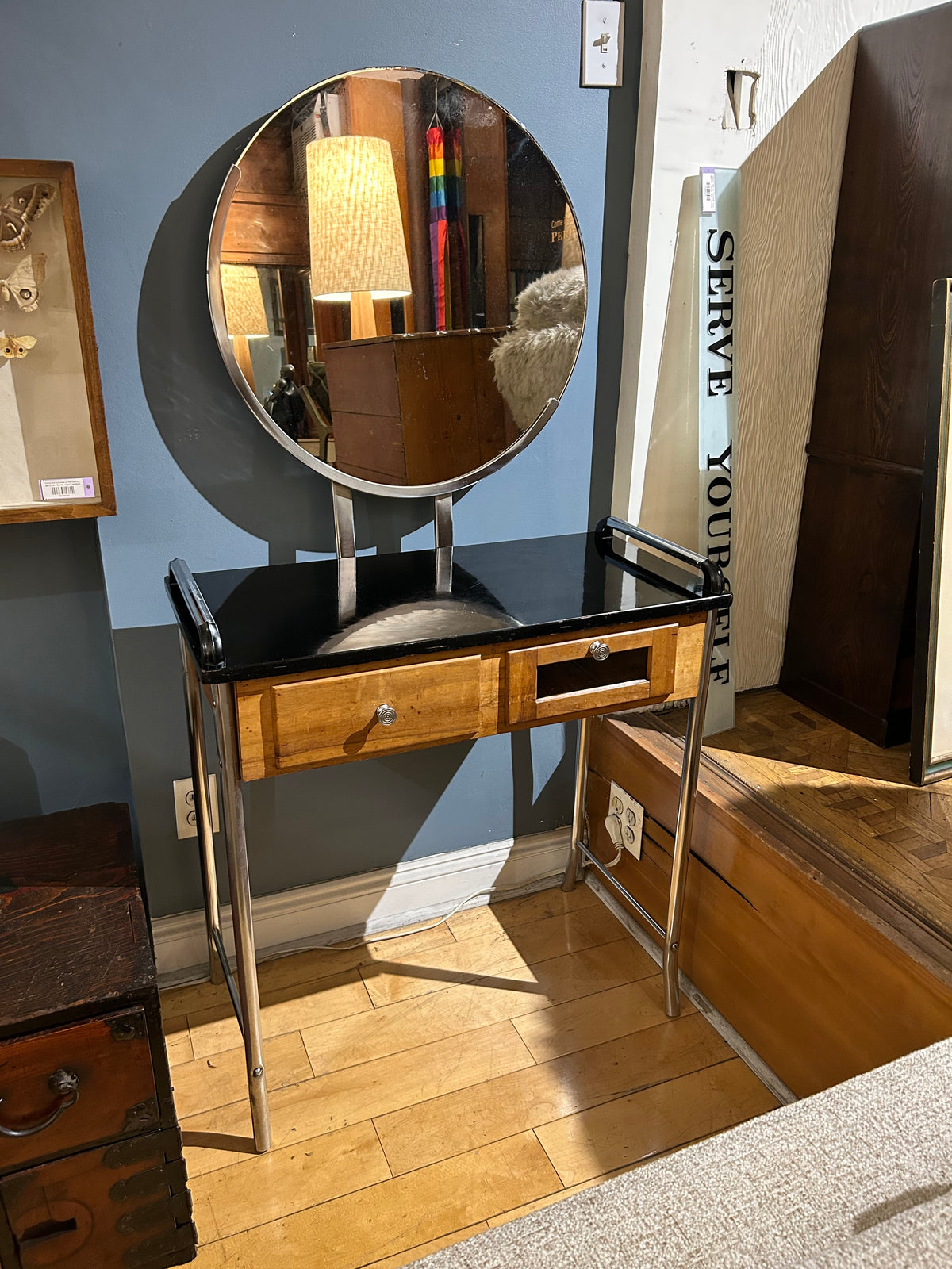 Helene Curtis Art Deco Chrome and Maple Vanity