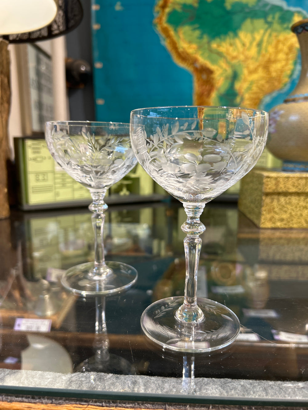(Pair) Vintage Etched Coupes
