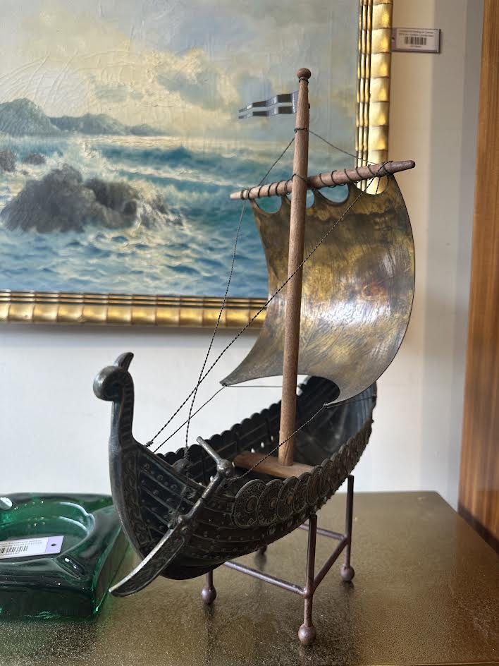 Vintage Metal Viking Ship Model