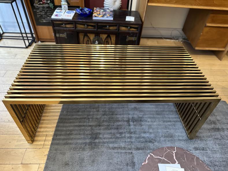 Brass Tone Metal Slat Coffee Table