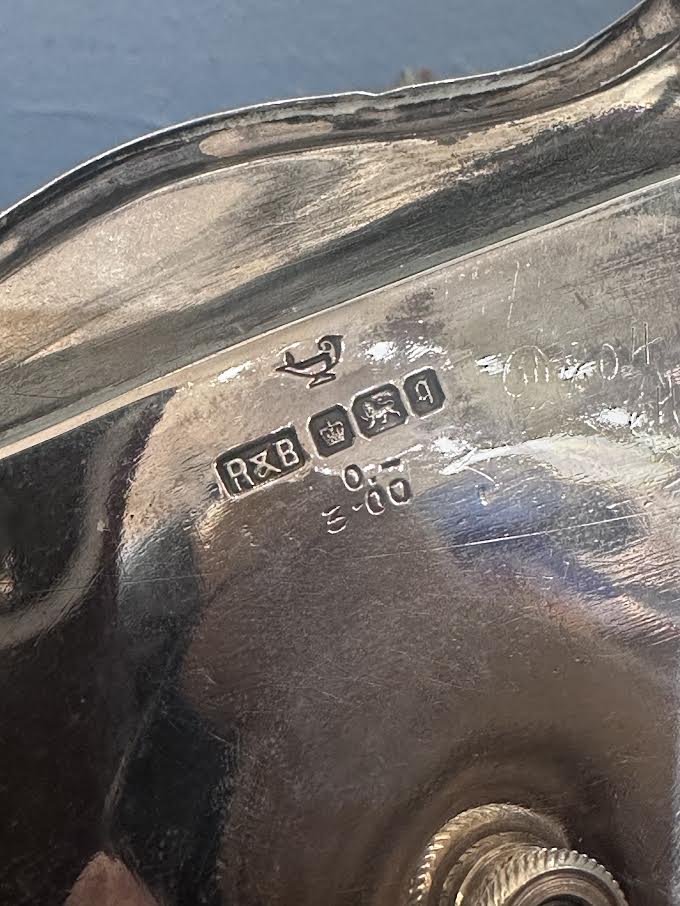 Antique 1908 Silver Match Striker + Glass Tray by Roberts & Belk