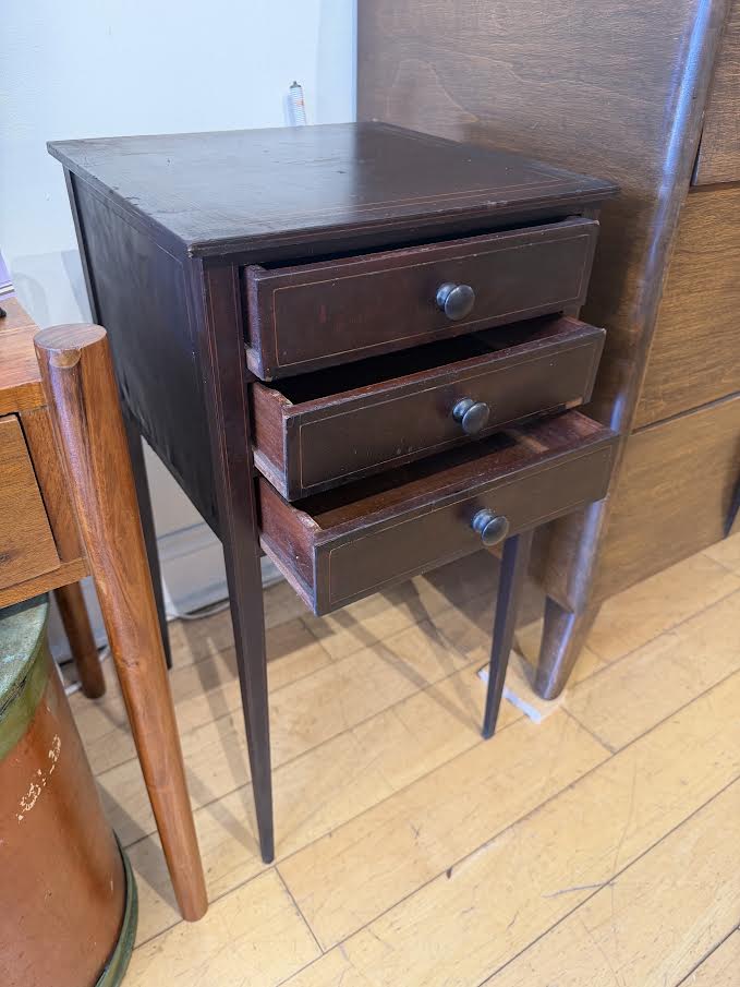 Antique Hathaway Tall Wood Side Table with 3 Drawers