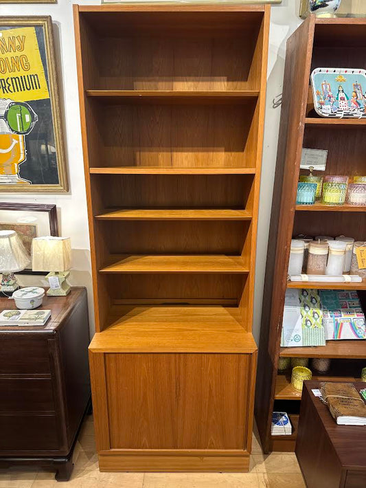 Danish Teak Bookcase with Tambour Door Cabinet