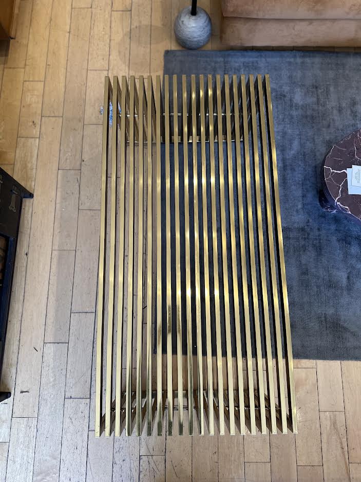 Brass Tone Metal Slat Coffee Table