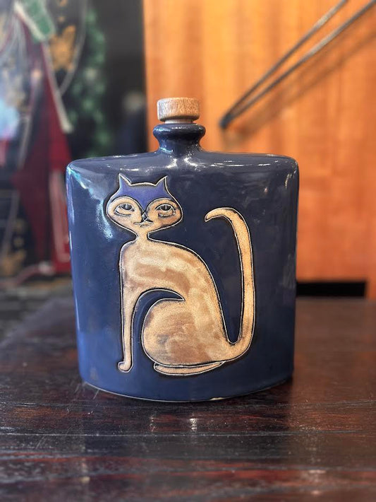 Signed Mora Ceramic Cat Bottle