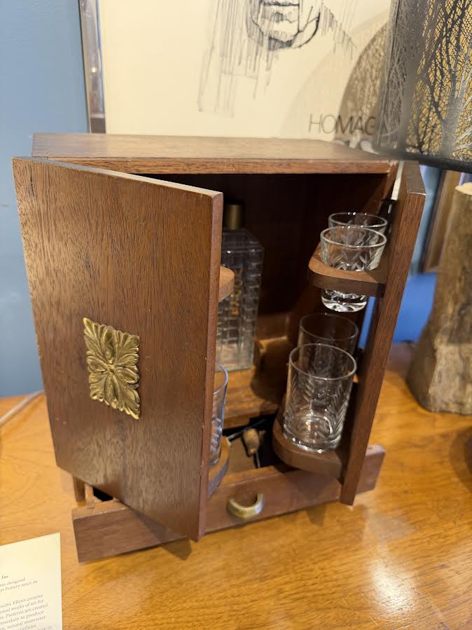 Mid-Century Modern Wood Mini Bar Cabinet Set