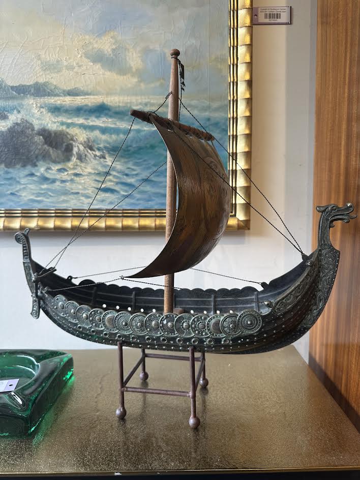 Vintage Metal Viking Ship Model