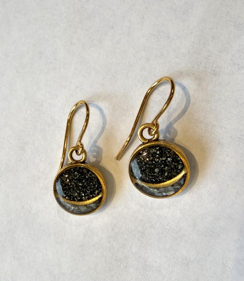 Neutral Mini Moon Crushed Gemstone Earrings