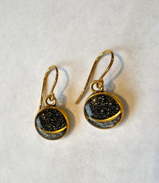 Neutral Mini Moon Crushed Gemstone Earrings