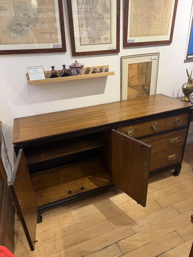 Lane Walnut & Ebonized Credenza w/ Brass Hardware