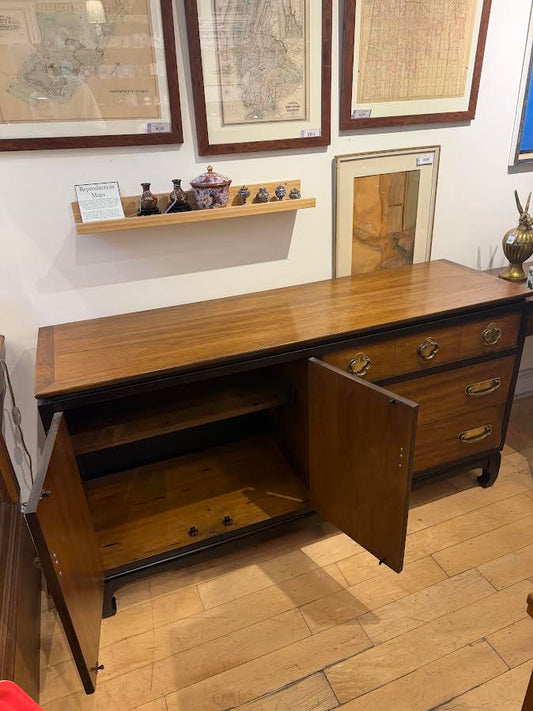 Lane Walnut & Ebonized Credenza w/ Brass Hardware