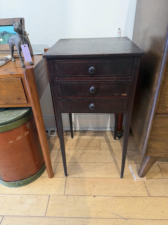 Antique Hathaway Tall Wood Side Table with 3 Drawers