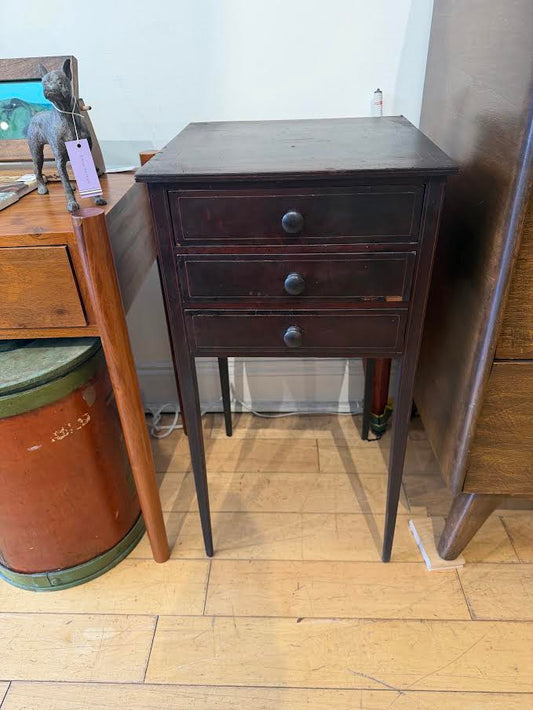 Antique Hathaway Tall Wood Side Table with 3 Drawers