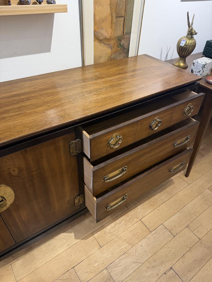 Lane Walnut & Ebonized Credenza w/ Brass Hardware