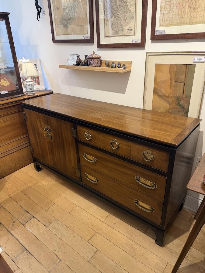 Lane Walnut & Ebonized Credenza w/ Brass Hardware