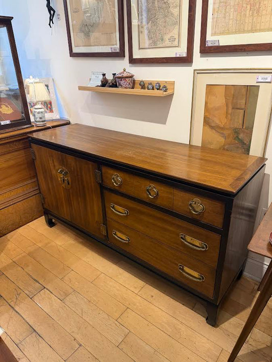 Lane Walnut & Ebonized Credenza w/ Brass Hardware
