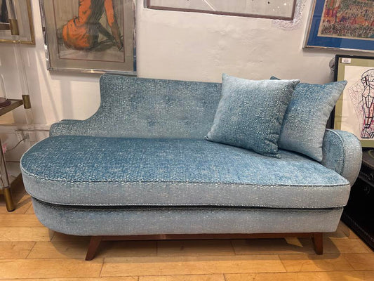 Blue Velvet Upholstered Vintage 1950s Sofa