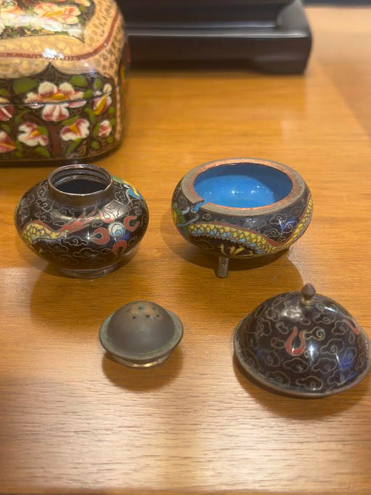 Tiny Cloisonne Salt and Pepper Set