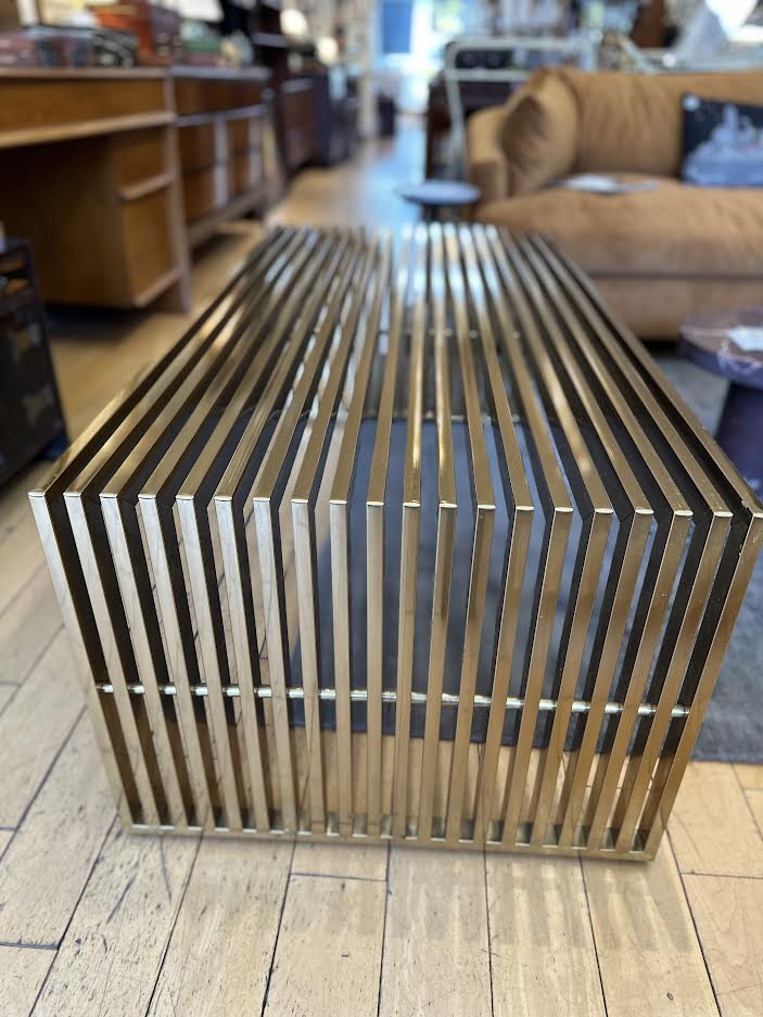 Brass Tone Metal Slat Coffee Table