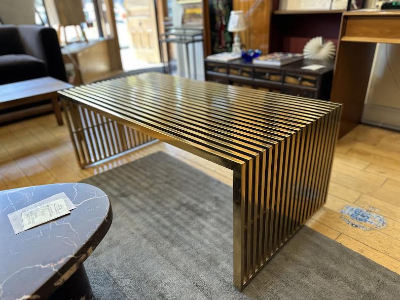 Brass Tone Metal Slat Coffee Table