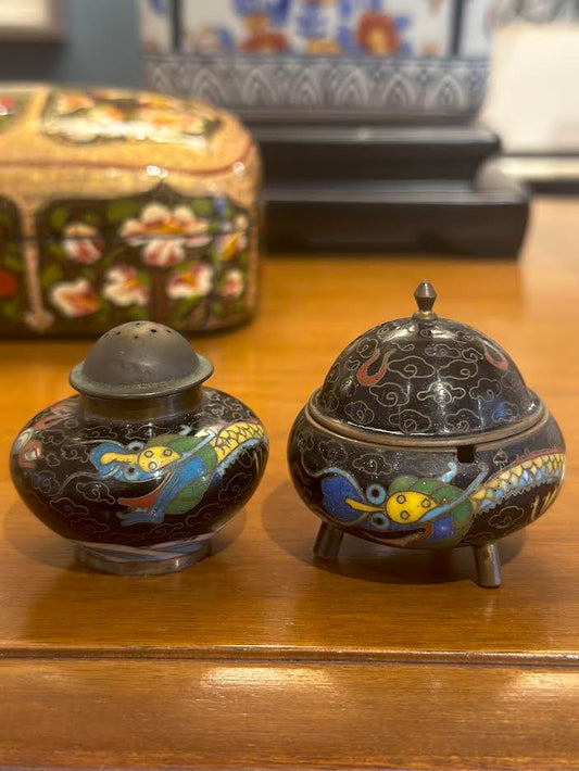 Tiny Cloisonne Salt and Pepper Set