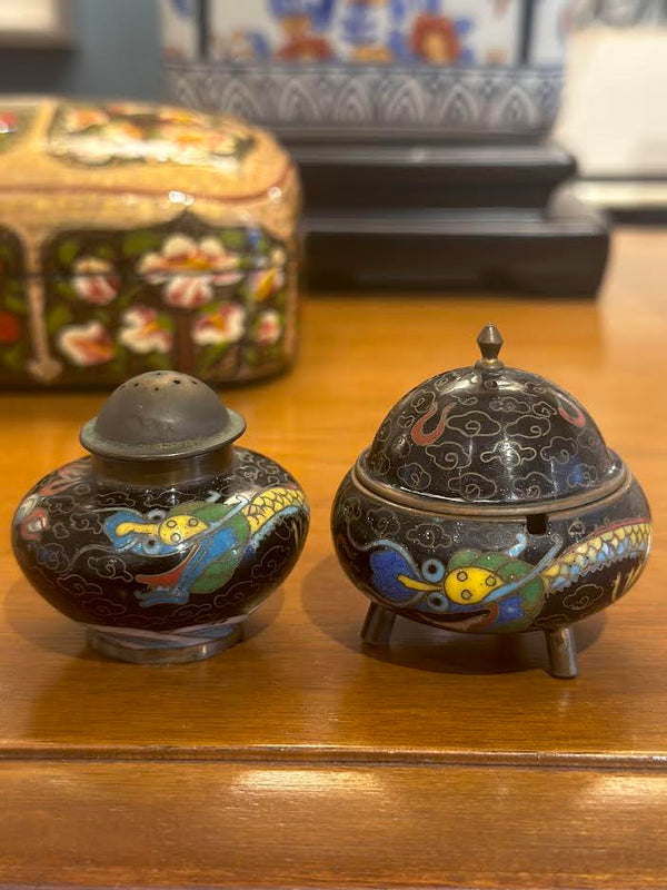 Tiny Cloisonne Salt and Pepper Set