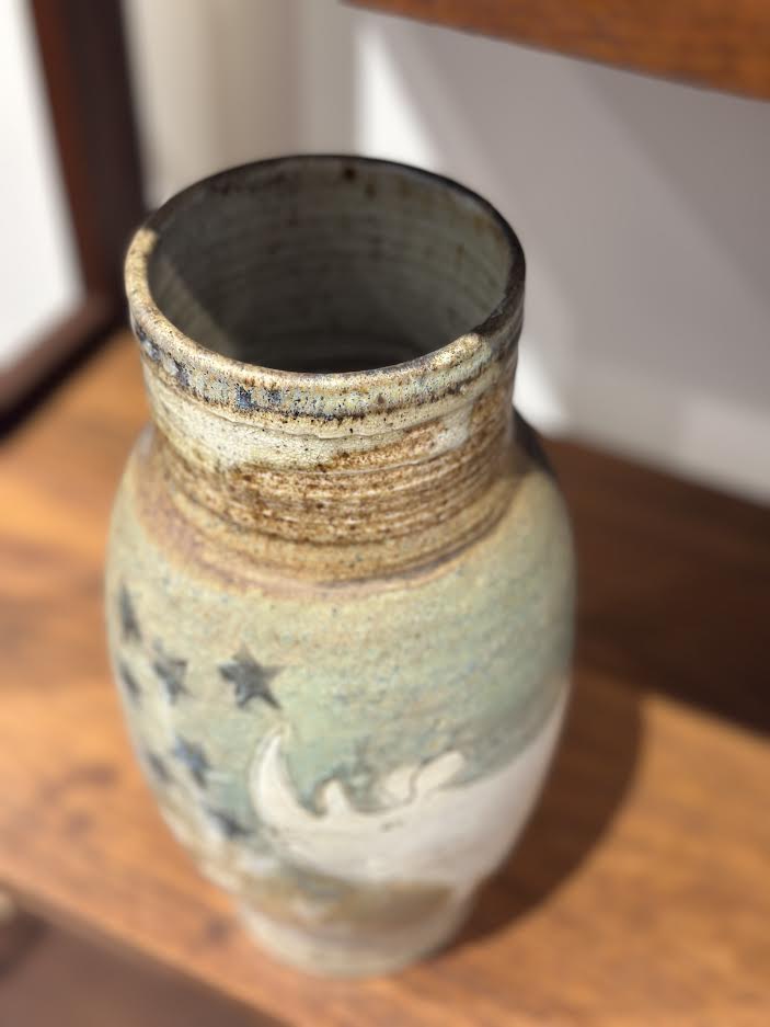 Rhino Themed Pottery Vase Signed