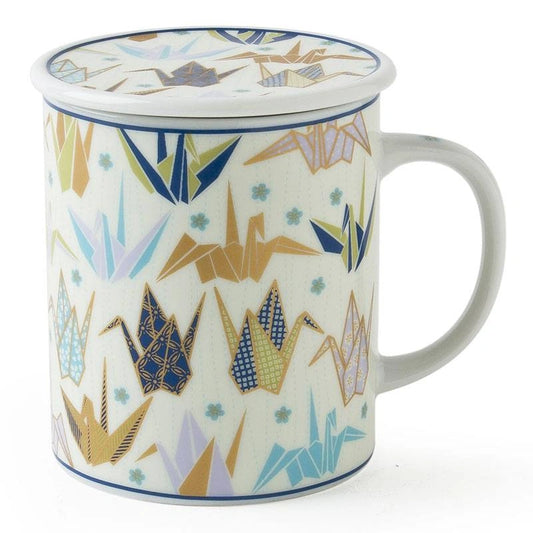 Origami Cranes 8 Oz. Lidded Mug - Blue