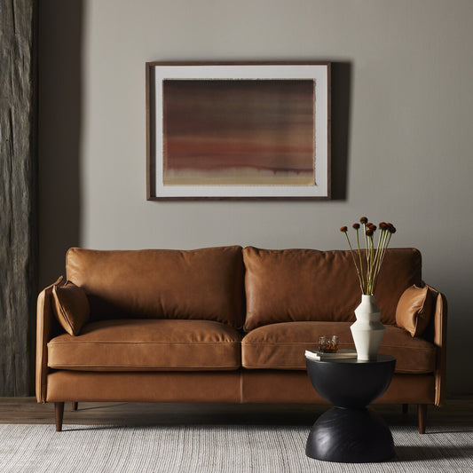 Two Cushion Leather Sofa with Tapered Beech Wood Legs
