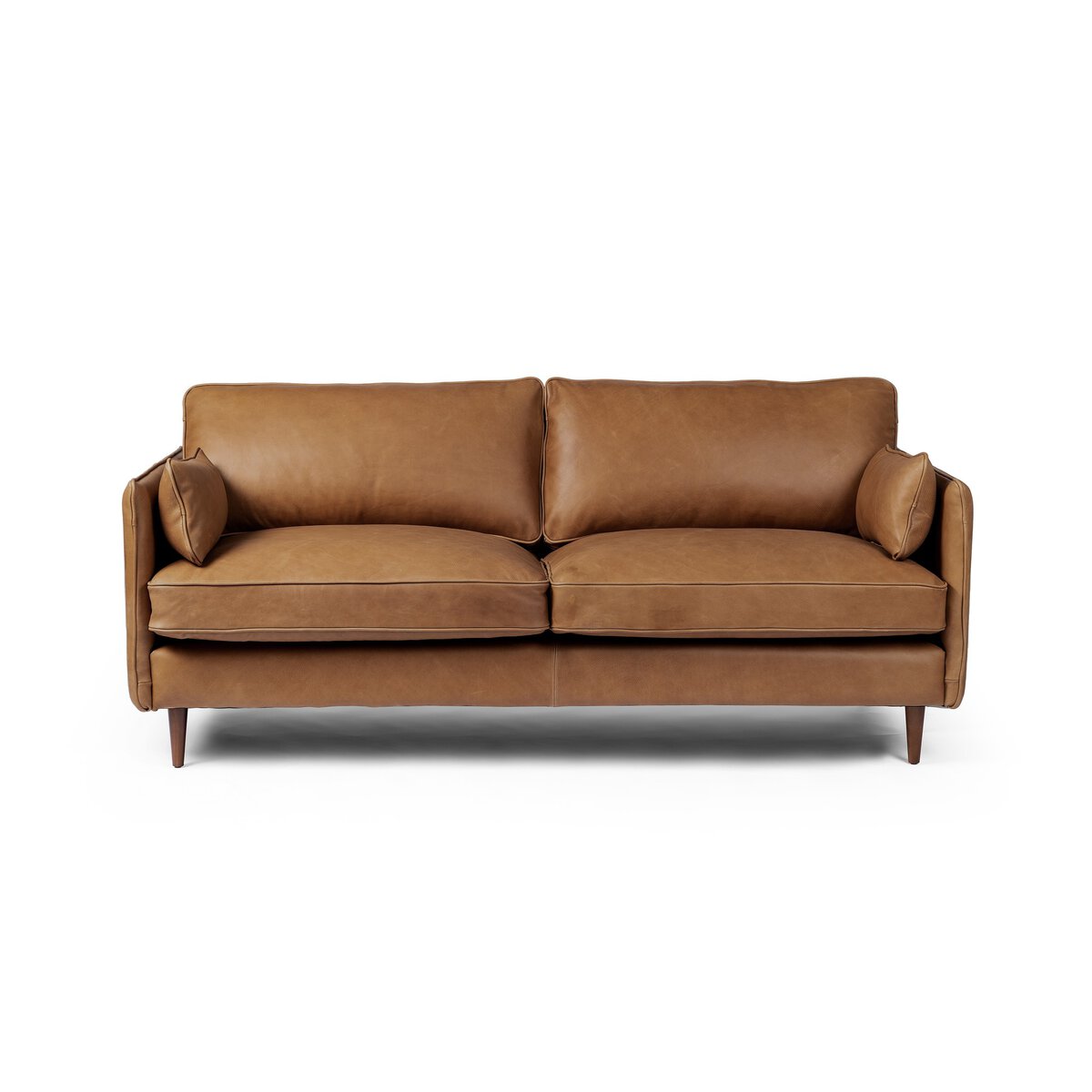 Two Cushion Leather Sofa with Tapered Beech Wood Legs