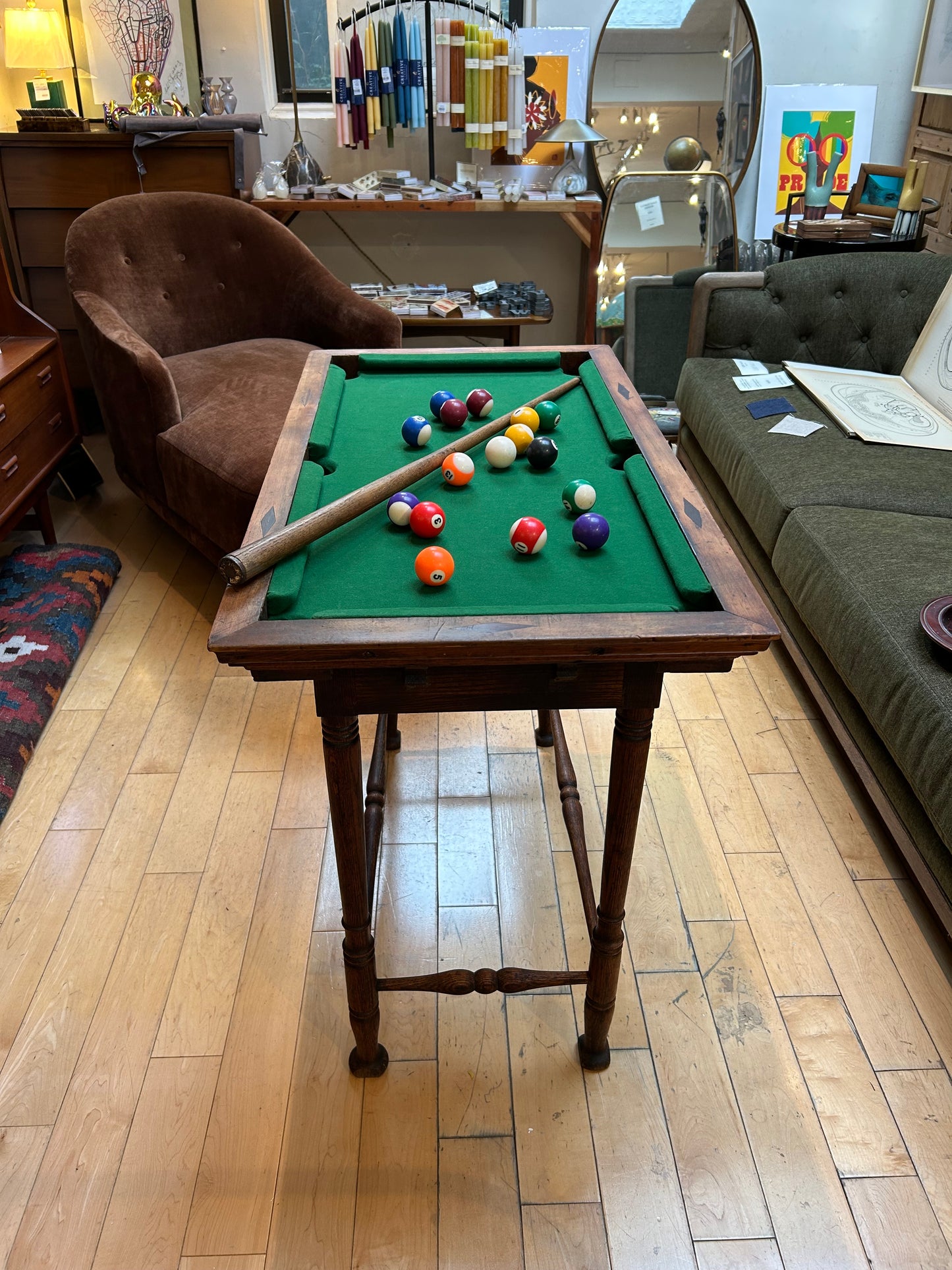 Antique Mini Pool Table w/ Stone Surface