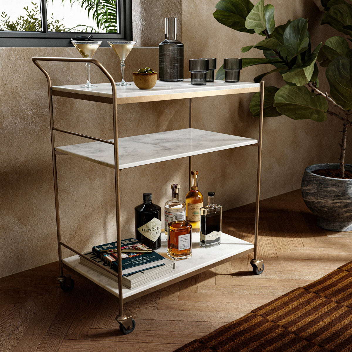 Brass and Marble Bar Cart