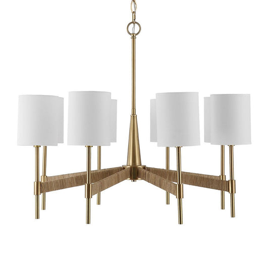 Rattan Wrapped Brass 8 Light Chandelier