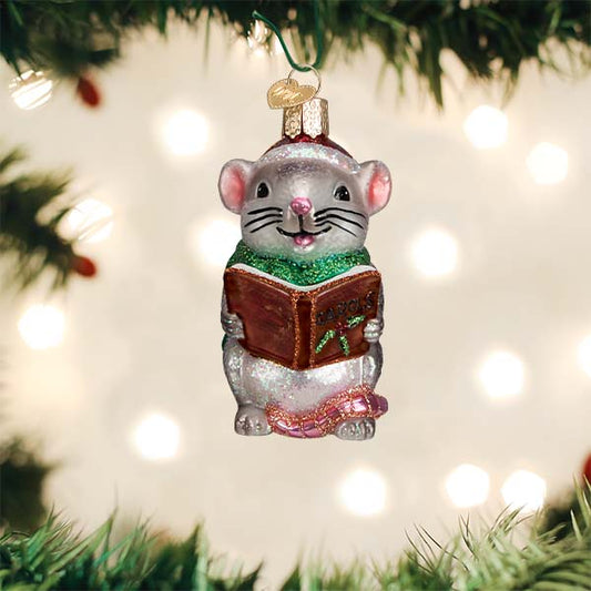 Grey Caroling Mouse Ornament*