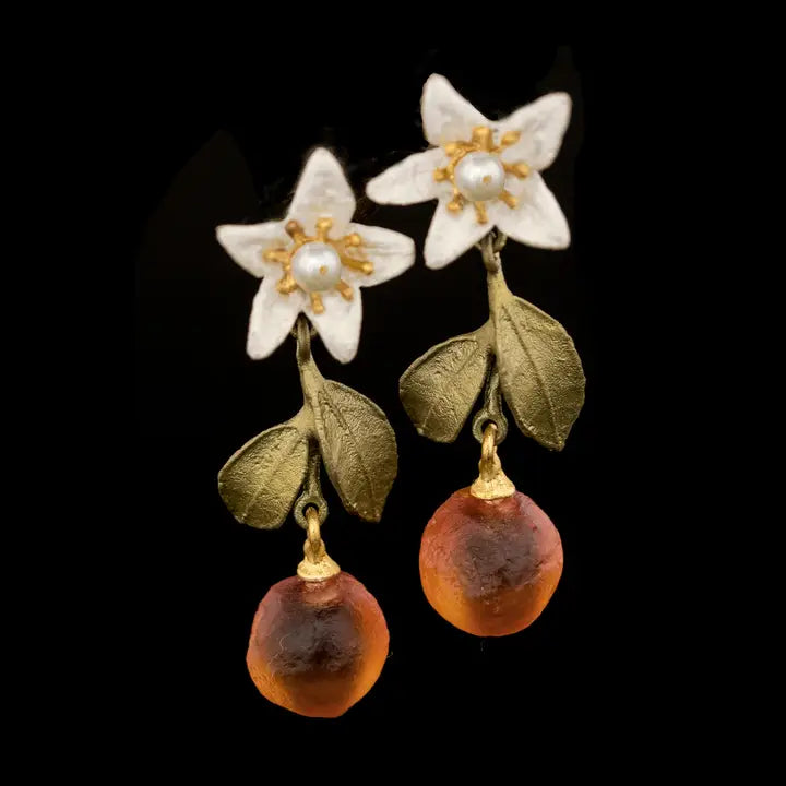 Orange Blossom Flower & Drop Post Earrings