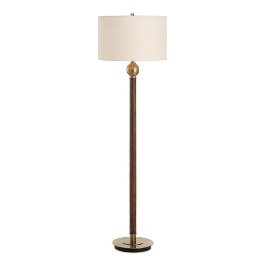 Brass and Dark Oak Floor Lamp