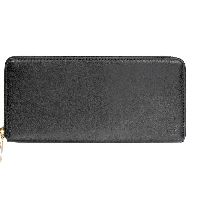 Black Donna Leather RFID Zip Wallet