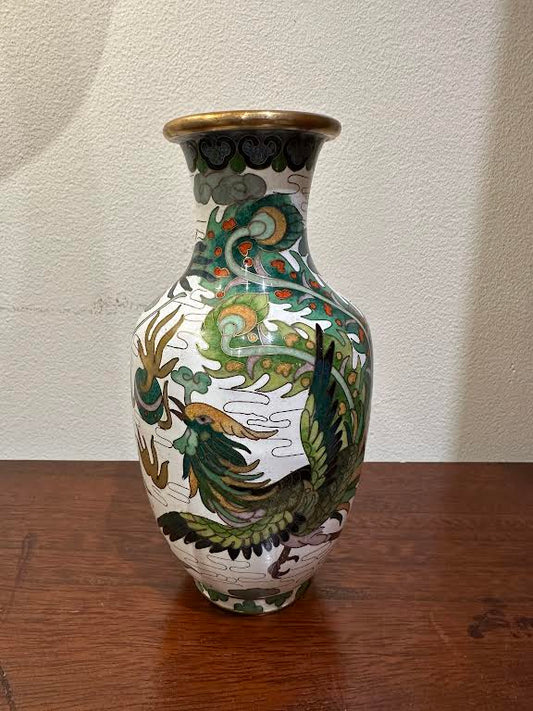 White Cloisonne Dragon Vase