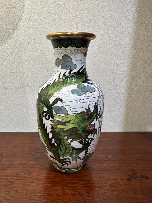 White Cloisonne Dragon Vase