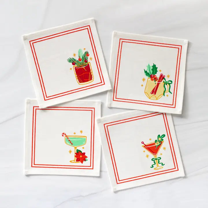 Merry Drinks Cocktail Napkin Set/4