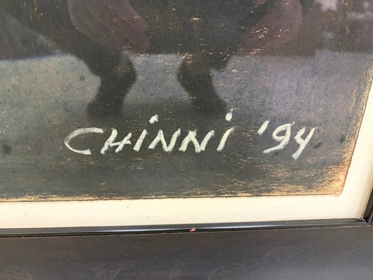 '94 Signed Peter Chinni Pastel and Charcoal Abstract on Paper
